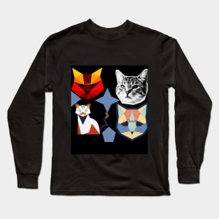 Geometric Cats Colourful Abstract Anime Design Long Sleeve T-Shirt